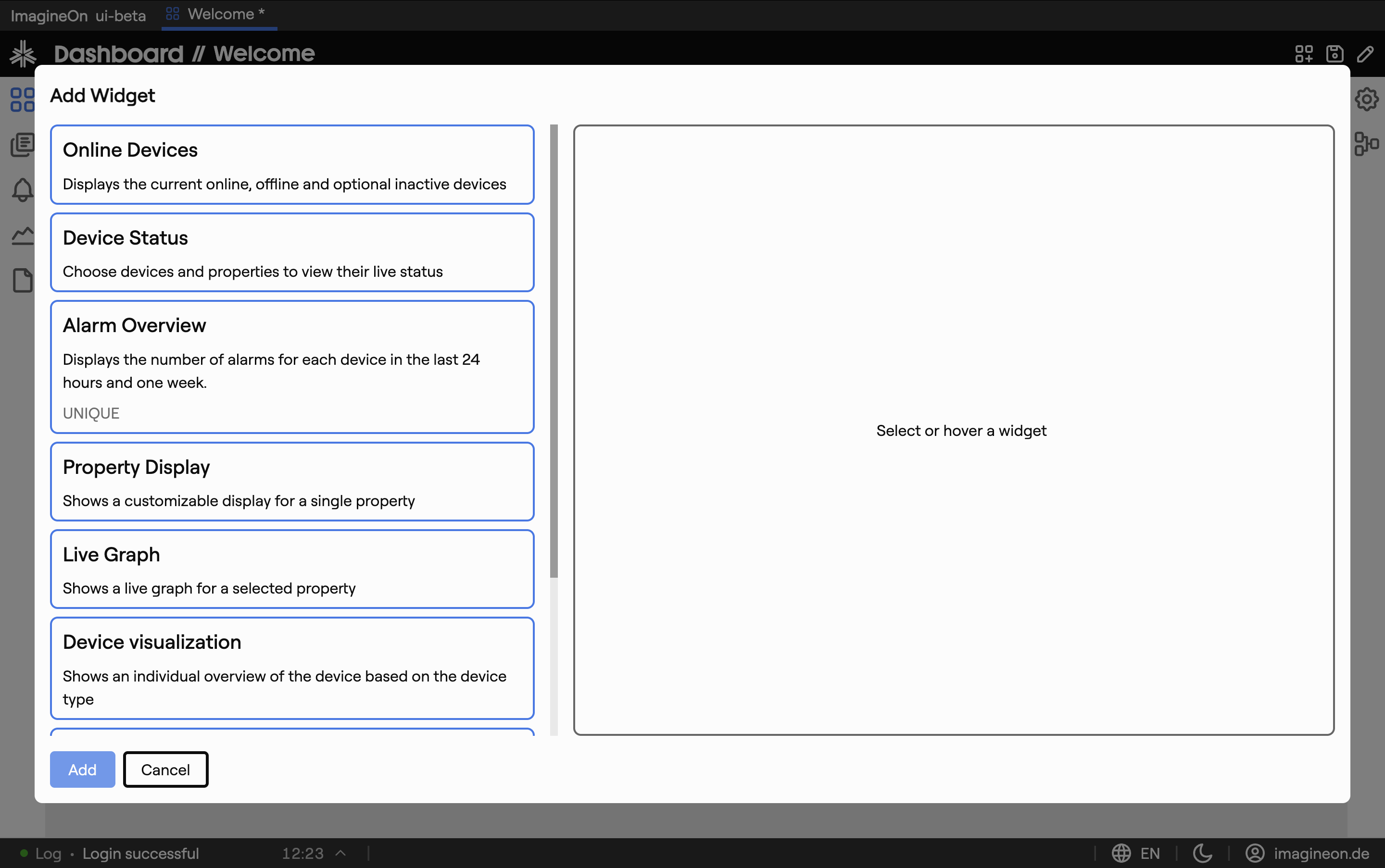 Add Widget modal