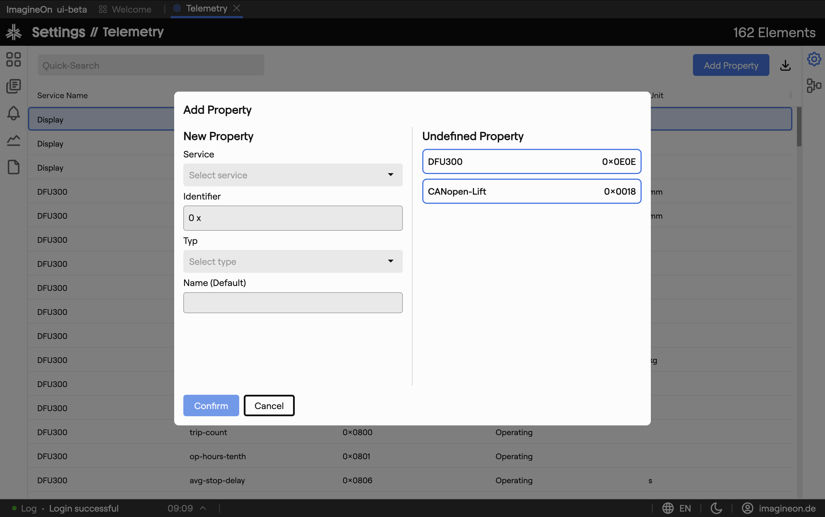 Add property modal